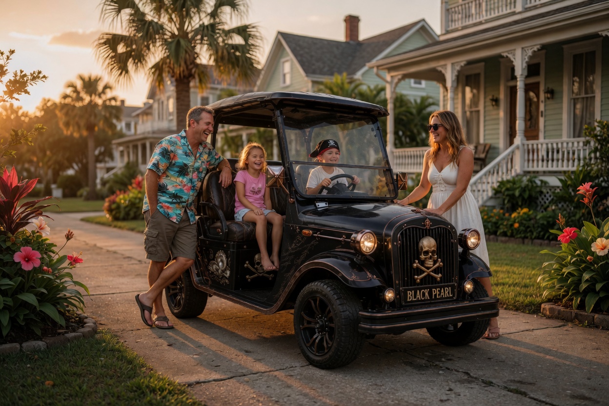 Family with the Black Pearl on the island