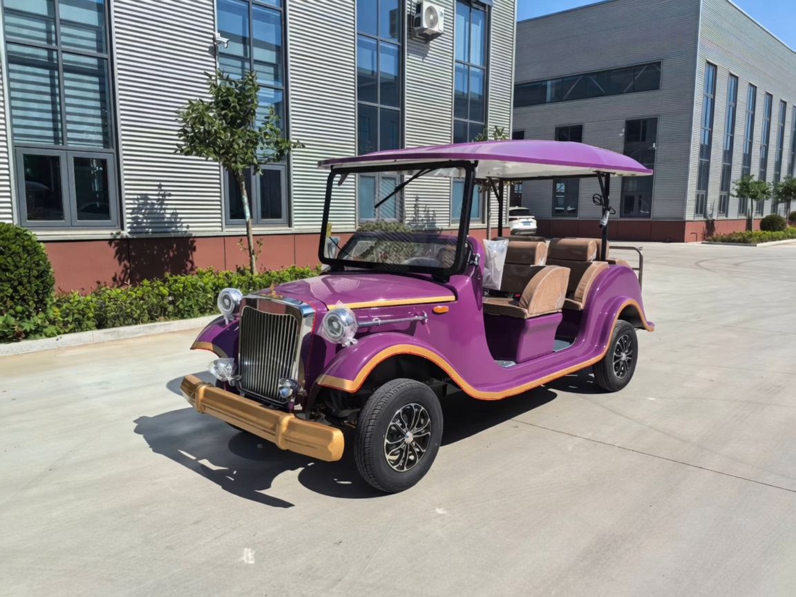 Purple and gold vintage golf cart