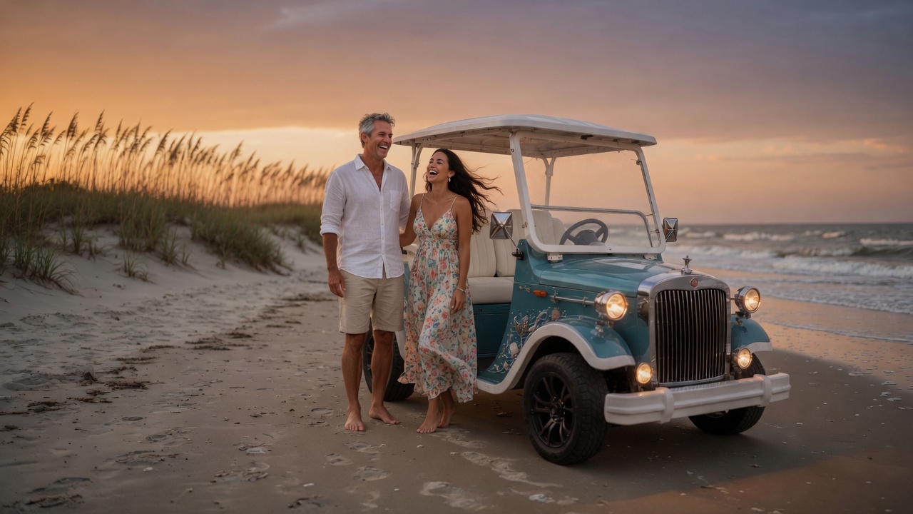 Couple with the Seaside edition on the beach